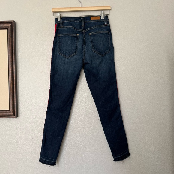 Etienne Marcel Indigo Side Zip Red Ribbon Tuxedo Stripe Skinny Jeans Size 27 - Picture 7 of 10